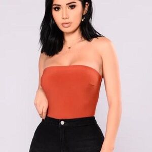 Fashion Nova Strapless Rust Bodysuit